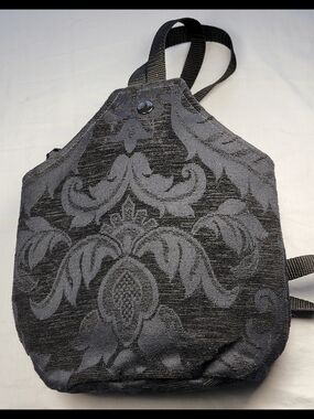 Danny K. Women's Black Brocade Pattern Backpack wirh eyeglass & coin pouch